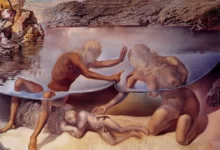 Salvador Dalí - Hercules Lifts the Skin of the Sea and Stops Venus for an Instant from Waking Love, 1963