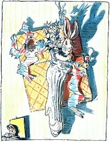 The Velveteen Rabbit nestled in the boy's stocking on Christmas morning